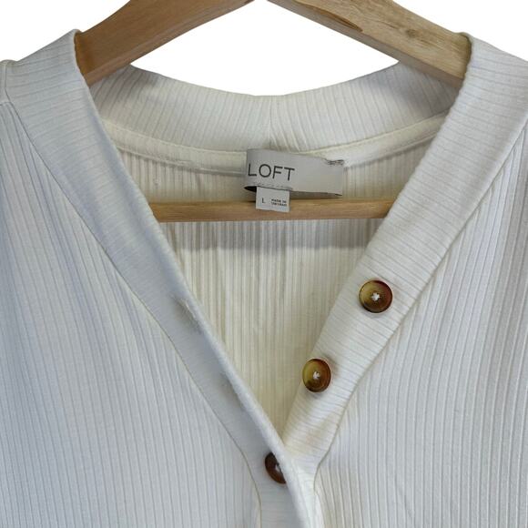 Loft White Button V Neck Long Sleeve Ribbon Casual Shirt Womens Size Large - Picture 6 of 14